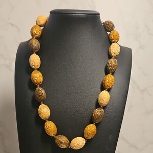VINTAGE Hong Kong Carved Nut Bead Necklace.